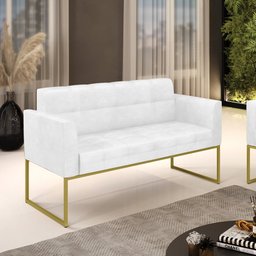 Sofá Namoradeira Elisa Corano Branco Base Metálica Industrial Dourado - D'Rossi - 2