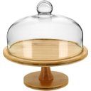 Ver imagem 1 de PRATO BOLO COM PÉ 29x29x29cm BAMBU NATURAL TAMPA VIDRO