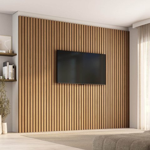 Painel Ripado para TV até 86 Polegadas 280x250cm Aruá CabeCasa MadeiraOriginals Marrom Jatobá