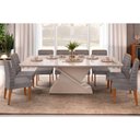 Ver imagem 1 de Conjunto: Mesa Sala Jantar Zafira c/ Tampo Madeirado c/ Vidro Curvo 200x100cm e 8 Cadeiras Ondina