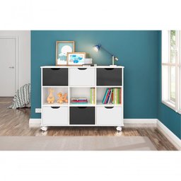 Estante Nicho Com Rodízios Branco Gavetas Pretas E Brancas - 2