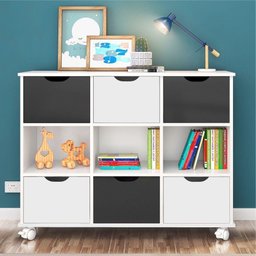 Estante Nicho Com Rodízios Branco Gavetas Pretas E Brancas - 1