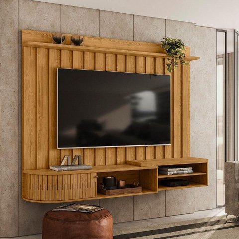 Painel para TV Elvano 75" 207cm MDP Bancada Suspensa Cumaru M20 Café D'Rossi