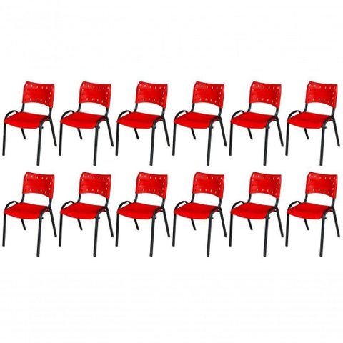 Cadeira Iso Base Preto , Escritório Vermelho Kit 12 Un
