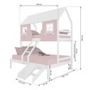 Ver imagem 3 de Beliche Casal/ Solteiro Casinha Encantada com Kit Escada/ Escorregador Madeira Maciça Rosa/ Branco