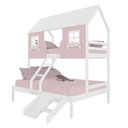 Ver imagem 2 de Beliche Casal/ Solteiro Casinha Encantada com Kit Escada/ Escorregador Madeira Maciça Rosa/ Branco