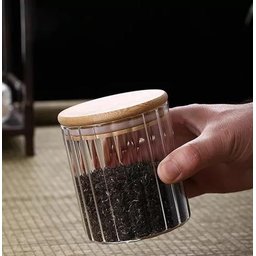 Kit Pote Vidro Canelado Tampa Bambu Mantimento Hermético - 4 Kit Pote Vidro Canelado Tampa Bambu Mantimento Hermético - 4