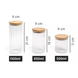 Kit Pote Vidro Canelado Tampa Bambu Mantimento Hermético - 2 Kit Pote Vidro Canelado Tampa Bambu Mantimento Hermético - 2
