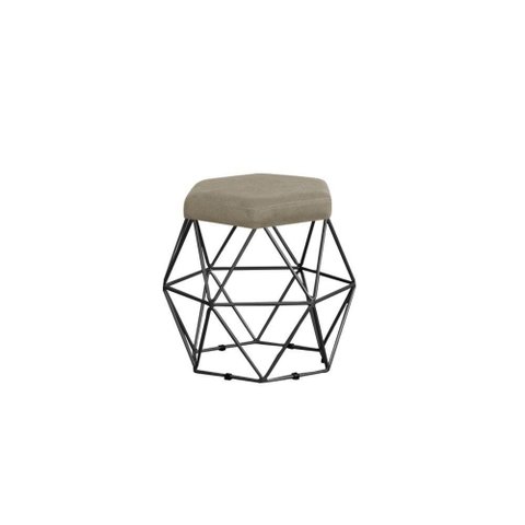 Puff Onix Preta Suede Bege Metal Móveis