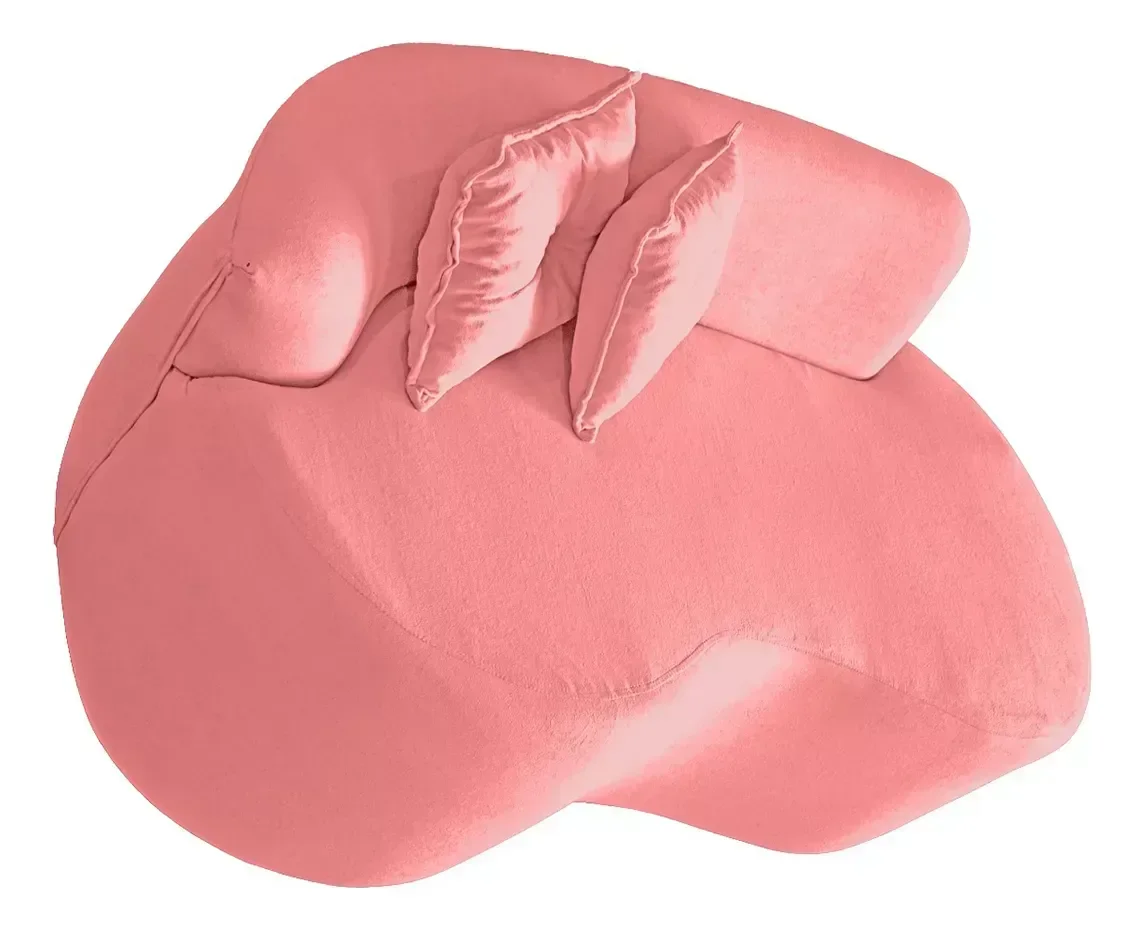 Sofá Curvo Feijão Pequeno 2 Lugares Moderno Forma Orgânica Bouclé Rosa - 3