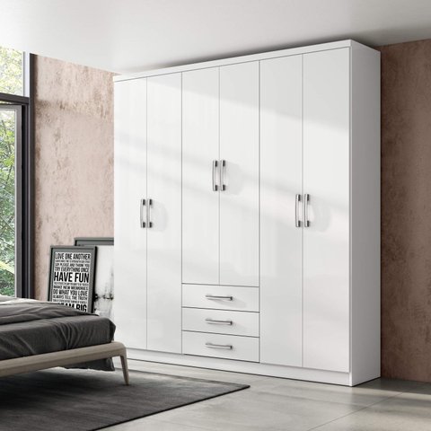 Guarda Roupa Casal 6 Portas 3 Gavetas Julian Espresso Móveis Branco