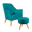 Ver imagem 1 de Poltrona Orion Bordada com Puff Solar Suede Azul Turquesa Aradecor