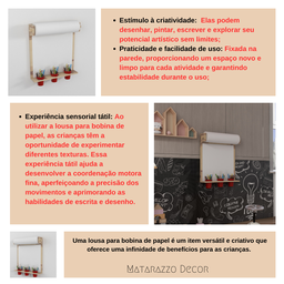 Painel Lousa Criativa Infantil Madeira para Desenhar e Pintar + Bobina de Papel - 5