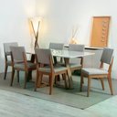 Ver imagem 1 de Conjunto de Jantar Mesa com Vidro Avena 6 Cadeiras Ella - Canella C/ Mescla Cinza