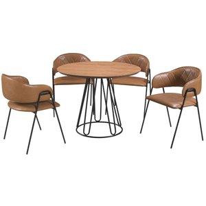 Conjunto Sala de Jantar Rubi Cinamono 1,20m com 4 Cadeiras Veneza no Couro Caramelo