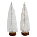 Ver imagem 1 de Jogo 2 Mini Pinheiro de Mesa Iluminado 30cm Branco Nevado Led Sequencial e Base Tronco Natural