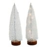 Jogo 2 Mini Pinheiro de Mesa Iluminado 30cm Branco Nevado Led Sequencial e Base Tronco Natural - 1
