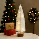 Ver imagem 2 de Jogo 2 Mini Pinheiro de Mesa Iluminado 30cm Branco Nevado Led Sequencial e Base Tronco Natural