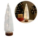 Ver imagem 6 de Jogo 2 Mini Pinheiro de Mesa Iluminado 30cm Branco Nevado Led Sequencial e Base Tronco Natural