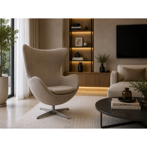 Poltrona Egg - Tecido Suede Bege