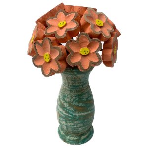 Vaso Buquê de Flores de Madeira:Salmão