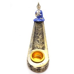 Incensário Vareta Buda Gold com Porta Velas Dourado e Azul - 2