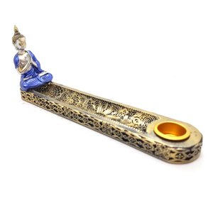 Incensário Vareta Buda Gold com Porta Velas Dourado e Azul