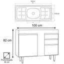 Ver imagem 3 de Balcão Com Pia Inox 100cm 3 Portas 2 Gavetas Preto/Cinza