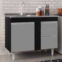 Ver imagem 6 de Balcão Com Pia Inox 100cm 3 Portas 2 Gavetas Preto/Cinza