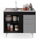 Ver imagem 5 de Balcão Com Pia Inox 100cm 3 Portas 2 Gavetas Preto/Cinza