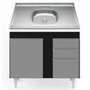 Ver imagem 1 de Balcão Com Pia Inox 100cm 3 Portas 2 Gavetas Preto/Cinza