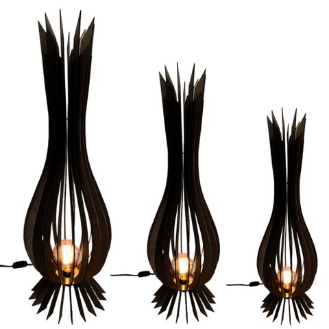 Luminária de Chão Santa Maria Mdf Luminária -:preto/kit com 3 - 90x28cm, 75x23cm e 60x18cm