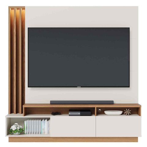 Painel para TV até 75" 2 Portas Itaumá Off White Matte/Freijó