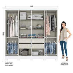 Guarda Roupa Casal 8 Portas 4 Gavetas com Espelho Paris Casa 812 - 2