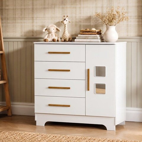Cômoda 4 Gavetas 1 Porta Fly 100% MDF Branco