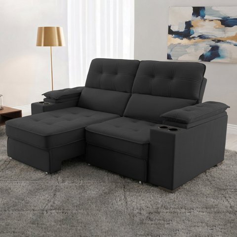 Sofá Retrátil e Reclinável 3 Lugares Veludo Cinza 210cm Córdoba