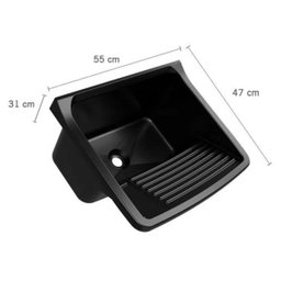 Tanque Lavanderia 34l Preto + Varal em Aço + Prendedor + Ralo - 3