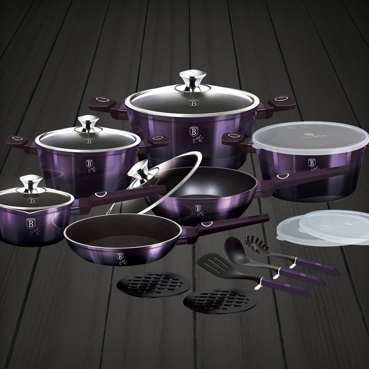 Jogo de Panelas e Utensílios Cozinha 18 Peças Purple Berlinger Haus - 4