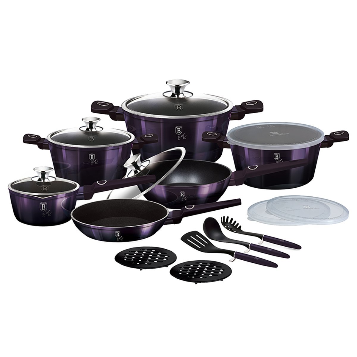 Jogo de Panelas e Utensílios Cozinha 18 Peças Purple Berlinger Haus