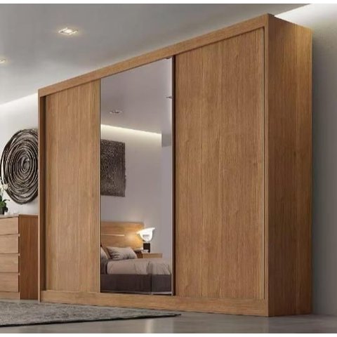 Guarda Roupa Casal Diamond 3 Portas 8 Gavetas com 1 Porta de Espelho - Cumaru - Móveis Novo