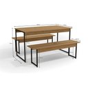 Ver imagem 2 de Conjunto: Mesa Sala Jantar Industrial Li013 C/ Tampo Madeirado 136x72cm C/ 2 Bancos Canela/branco -