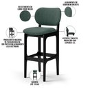 Ver imagem 4 de Kit 6 Banquetas Alta Bar Cozinha Sala Jantar Fixa Betta L02 Preto Linho Verde Musgo - Lyam Decor