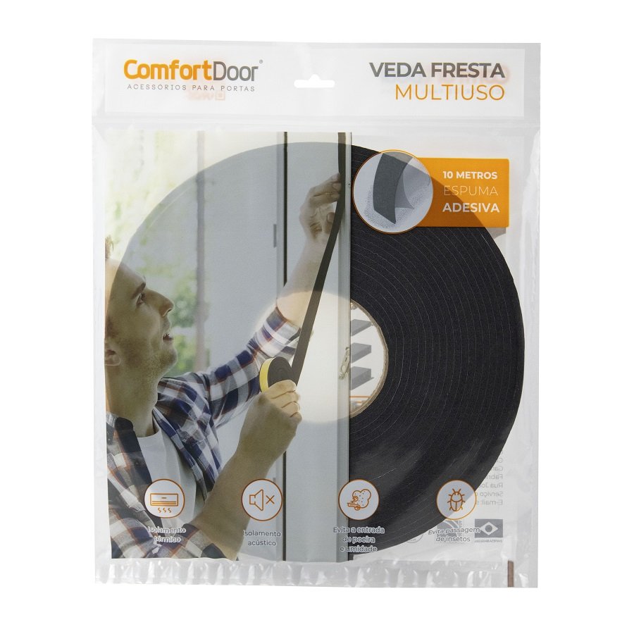 Veda Frestas Multiuso Adesivo Comfort Door 11mm x 4mm 10 Metros Preto - 7