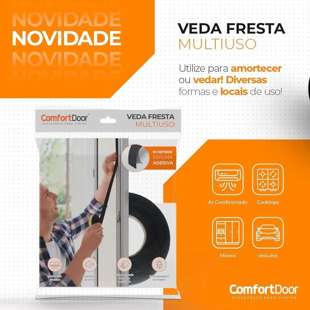 Veda Frestas Multiuso Adesivo Comfort Door 11mm x 4mm 10 Metros Preto - 4