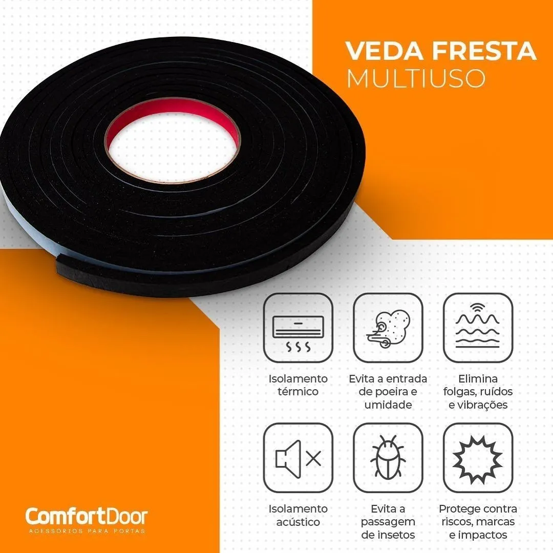 Veda Frestas Multiuso Adesivo Comfort Door 11mm x 4mm 10 Metros Preto - 6