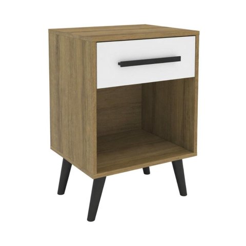 Mesa de Cabeceira com 1 Gaveta e Nicho Retrô Multimóveis CR35503 Mel/Branco
