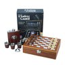 Jogo Xadrez Tabuleiro Maleta Madeira Cantil Uísque 4 Copos Premium 24x24cm - 1