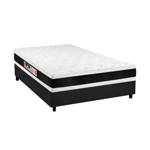 Cama Box Casal: Colchão Espuma D45 Castor Black e White Air Double Face + Base Gray(138x188)