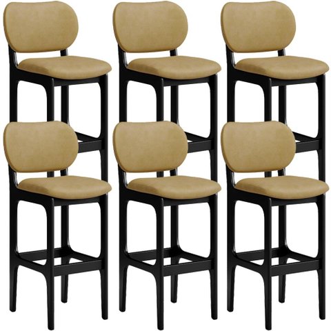 Kit 6 Banquetas Alta Bar Cozinha Sala Jantar Fixa Betta L02 Preto Couríssimo Casco Fendi - Lyam