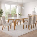 Ver imagem 1 de Conjunto Sala de Jantar Mesa Ágata Tampo Vidro/MDF com 6 Cadeiras Atena Cinamomo/Off White/Suede